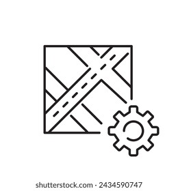 Location services configuration. Digital map and cogwheel. Settings tool. Pixel perfect vector icon