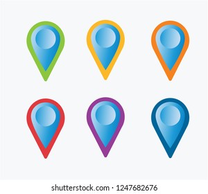 Location services GPS vector colorful and blue pins set that is used on a digital map