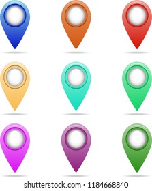 Location, set of locations with a shadow. Location icon. Flat design, vector.