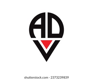 Location shape ADV letter logo design. ADV location logo simple design.