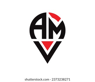 Location shape AMV letter logo design. AMV location logo simple design.