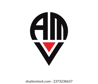 Diseño del logotipo de la letra AMV con forma de ubicación. Diseño sencillo del logotipo de ubicación AMV.