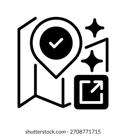 Ícone de Linha de Compartilhamento de Local, Símbolo de Estrutura de Tópicos para Troca de Posição, Conectividade Social, Planejamento de Reunião, Rastreamento em Tempo Real e Transmissão de Dados. Ícone de sinal vetorial.