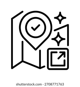 Ícone de Linha de Compartilhamento de Local, Símbolo de Estrutura de Tópicos para Troca de Posição, Conectividade Social, Planejamento de Reunião, Rastreamento em Tempo Real e Transmissão de Dados. Ícone de sinal vetorial.