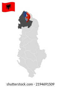 Location Shkoder County  on map Albania. 3d location sign similar to the flag of  Shkoder County. Quality map  with  Regions of the Albania for your design. EPS10