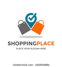 Location or shopping place vector logo template. This design use pin and bag symbol.