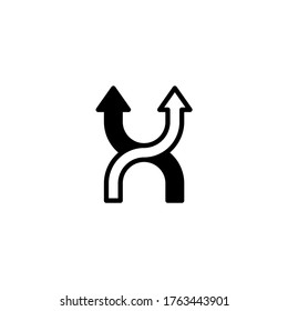 Location Shuffle icon in black flat glyph, filled style isolated on white background