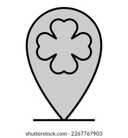 Location sign and clover leaf - icon, illustration on white background, grey style