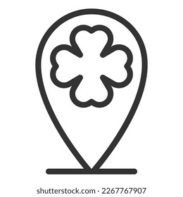 Location sign and clover leaf - icon, illustration on white background, outline style
