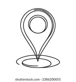 Location sign drawn in one line style isolated. Vector illustration