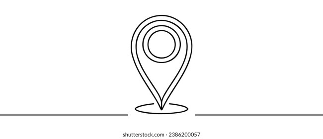 Location sign drawn in one line style isolated. Vector illustration