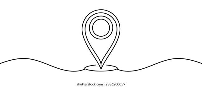 Location sign drawn in one line style isolated. Vector illustration