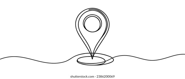 Location sign drawn in one line style isolated. Vector illustration