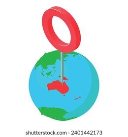 Location sign icon isometric vector. Planet earth globe with red gps pin icon. Location determination, navigation