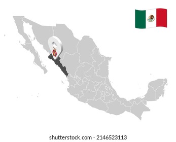 Location of Sinaloa State on map Mexico. 3d location sign  of Sinaloa. Quality map with  provinces of  Mexico for your design. Vector illustration. EPS10.