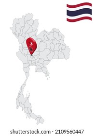 Location of  Sing Buri Province on map Thailand. 3d Sing Buri flag map marker location pin. Quality map with Provinces of  Thailand for your web site design, app, UI. EPS10.