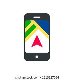 Location in smartphone icon symbol in flat style