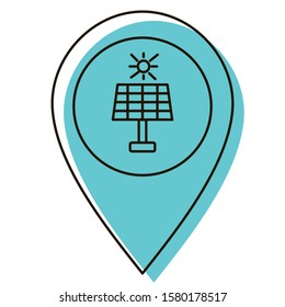 Location of solar panels on the map. Design element. Vector illustration. Icon with shadow isolated on white background.