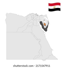 Location South Sinai Governorate on map Egypt. 3d location sign similar to the flag of  South Sinai. Quality map  with  provinces Egypt for your design. EPS10