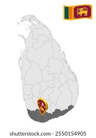 Location  Southern Province on map Sri Lanka. 3d location sign similar to the flag of Southern Province. Quality map with  Provinces of the Sri Lanka for your design. EPS10