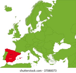Location of Spain on the Europa continent