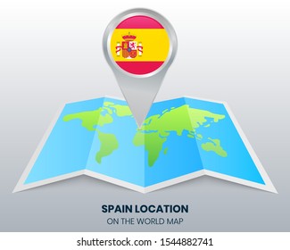 Location of Spain on the World Map, Round pin icon of Spain