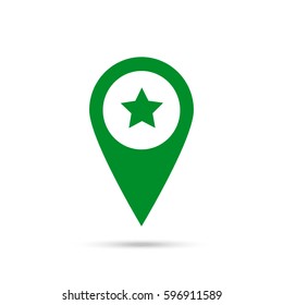 location star icon. Green icon and gray shadow 