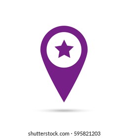 Location star icon. Violet icon and gray shadow 
