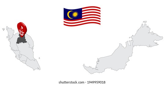 Location of State Kelantan on map Malaysia. 3d  State Kelantan flag map marker location pin. Quality map with States of Malaysia for your web site design, app, UI. EPS10.