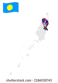 Location State of Melekeok on map Palau. 3d location sign  of  Melekeok. Quality map with  provinces of  Palau for your design. Oceania. EPS10.