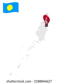 Location State of Ngiwal on map Palau. 3d location sign  of  Ngiwal. Quality map with  provinces of  Palau for your design. Oceania. EPS10.