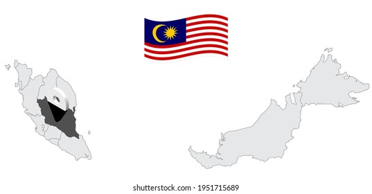 Location of State Pahang on map Malaysia. 3d  State Pahang flag map marker location pin. Quality map with States of Malaysia for your web site design, app, UI. EPS10.