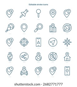 Positionsstrichsymbol. Symbolsatz für Positionszeile. bearbeitbares Strichsymbolpaket