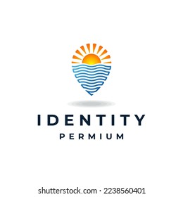 Location Sun Beach Logo Design Vector Template Illustration