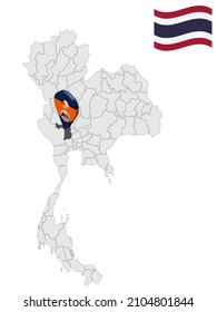 Location of Suphan Buri Province on map Thailand. 3d Suphan Buri flag map marker location pin. Quality map with Provinces of  Thailand for your web site design, app, UI. EPS10.