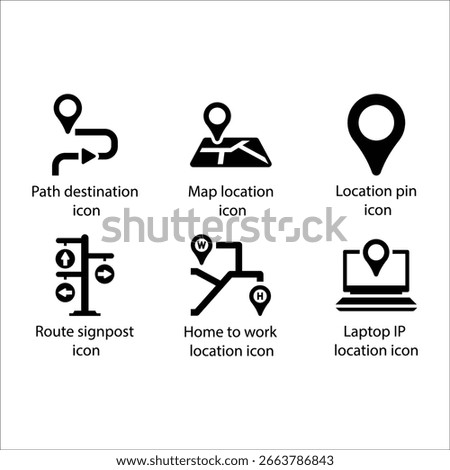 Location support, Share, Destination flag, Airplane navigation, Direction Way, Location note, icon