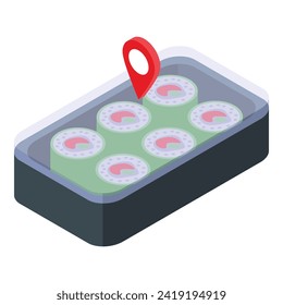 Location sushi rolls icon isometric vector. Fast food delivery. Shop service