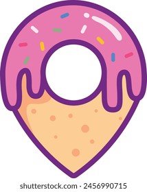 location symbol cartoon with delicious donut design with pink icing