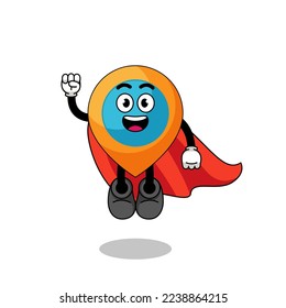 location symbol cartoon with flying superhero , character design