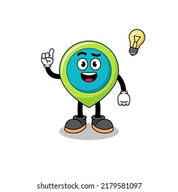 símbolo de ubicación caricatura con get a idea pose , diseño de carácter