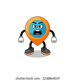 location symbol cartoon illustration with angry expression , character design