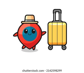 location symbol cartoon illustration with luggage on vacation , cute design