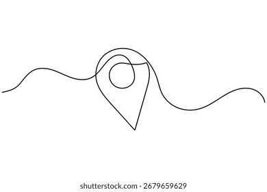 Símbolo de localização contínuo um desenho de linha minimalista isolar vetor de contorno para trás e fundo branco