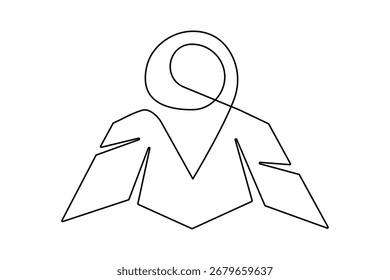 Location symbol continuous one line drawing minimalist  isolate outline vector back and white background