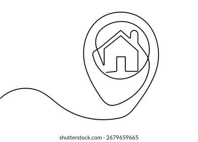 Símbolo de Locación Dibujo continuo de una línea Vector de contorno aislado minimalista Fondo blanco y negro