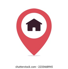 Location symbol with home icon and isolated navigation symbol on white background flat vector illustration.