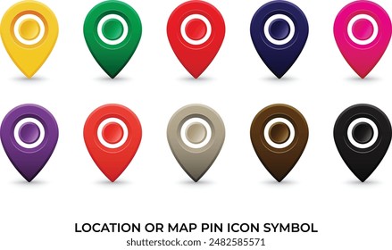 Location symbol or map pin icon. Many colors