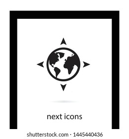 A location symbol and mark on the map vector icon. A sign of a route. An illustration of gps navigation and coordinates. A label on the map. Globe icon.