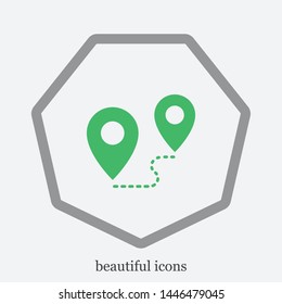 Location symbol and mark on the map vector icon.A sign of a route. An illustration of gps navigation and coordinates. EPS. A label on the map.