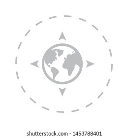 A location symbol and mark on the map vector icon. A sign of a route. An illustration of gps navigation and coordinates. A label on the map. Globe icon.